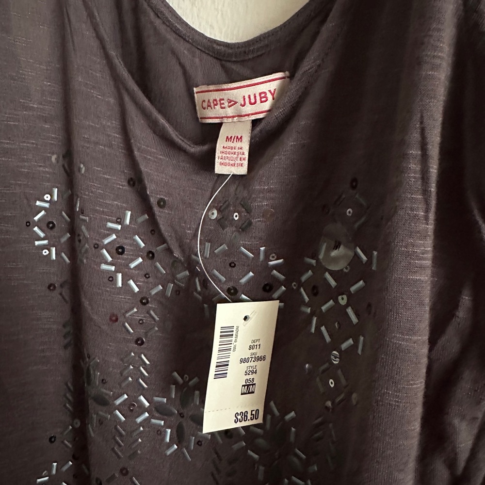 DRESS/TOP Lot - Long Sleeve Purple Dress MEDIUM CAPE JUBY Charcoal Beaded Top - Picture 6 of 8